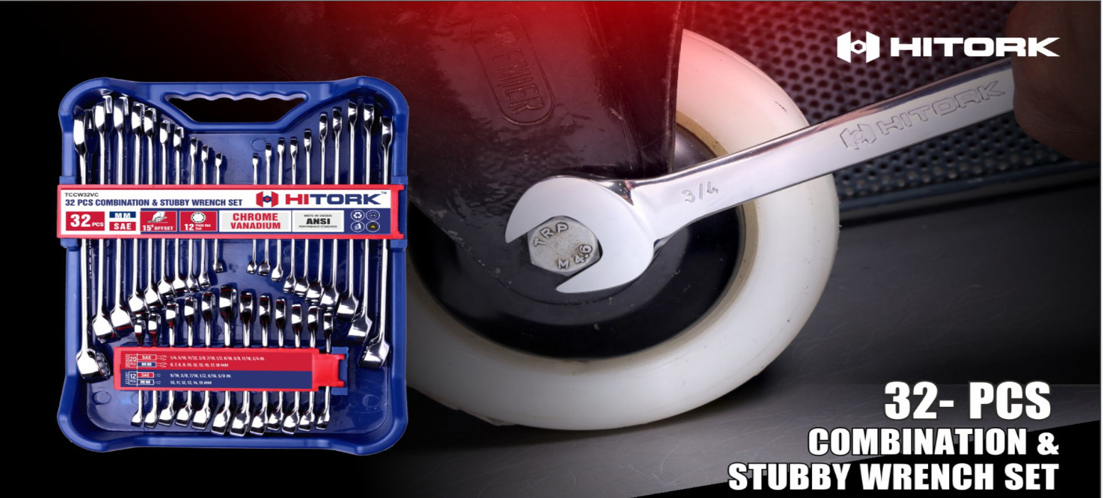 32-Piece SAE & Metric Combination Wrench Set with Organizer Tray