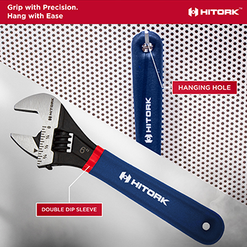 Image showing the wrench hung on a hook using the built in hanging hole in the handle  demonstrating easy storage in a workshop setting Double_Dip_Sleeve_Hanging_Hole