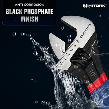 Detailed layout of key features including precision machined jaws ergonomic double dipped handle & hook hole for hanging  and easy to adjust worm gear Hitork_Anti_Rust_Black_finish